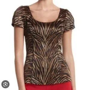 Silk Tiger Animal Fitted Cap Sleeve Top 6 Lux Stretch WHBM Y2K Mobwife Copper